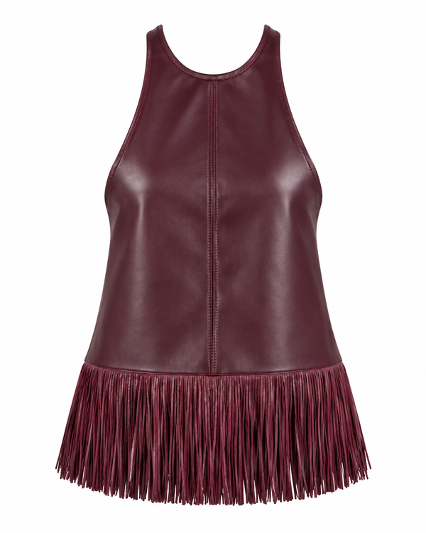 Sierra Faux Leather Fringe Halter Top