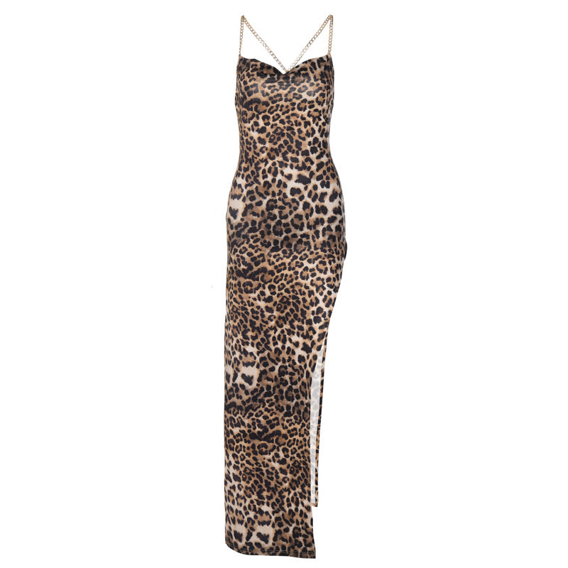 Ysolde lang slipkjole i leopardprint