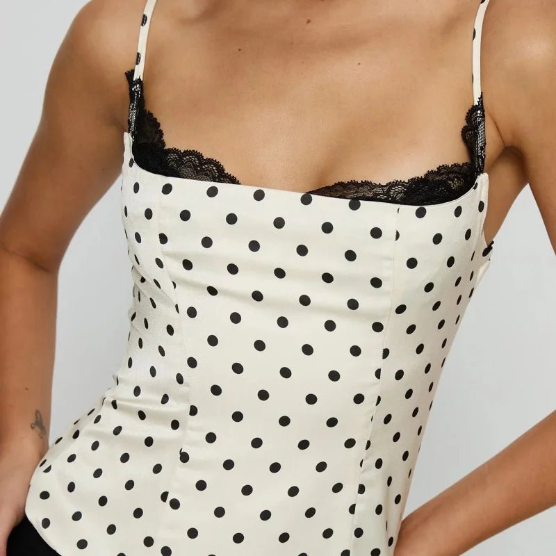 Camisole met stippen en kanten bies Sofia