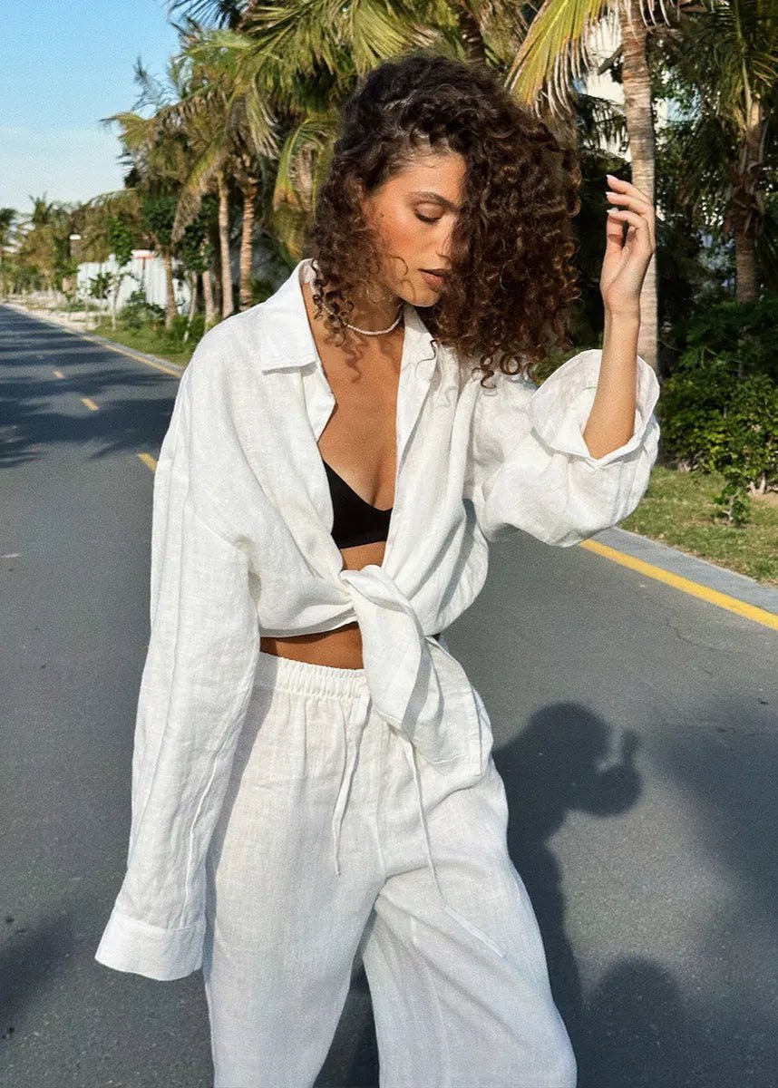 Sophia Cotton Shirt & Lounge Pants Set