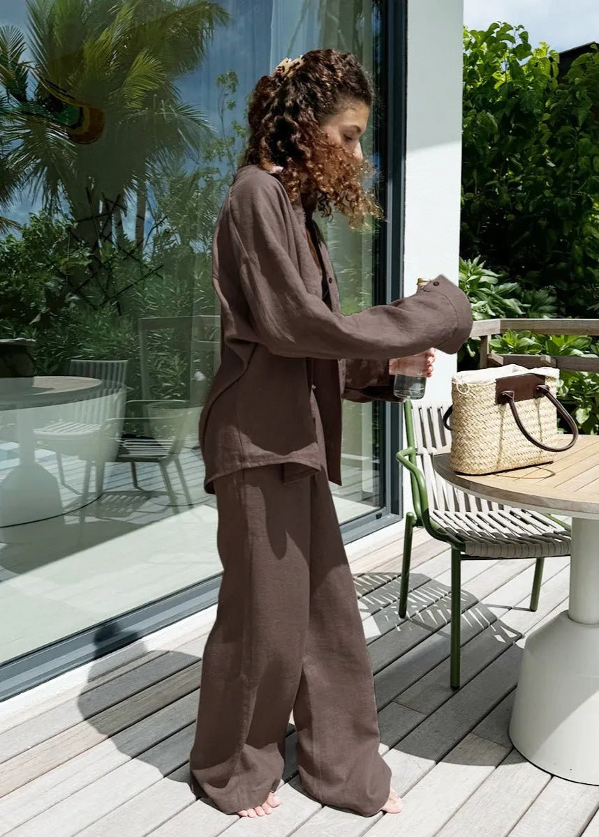 Sophia Cotton Shirt & Lounge Pants Set
