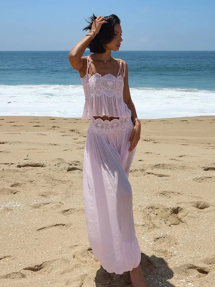 Sophia Floral Lace Ruffle Crop Top & Pants Set