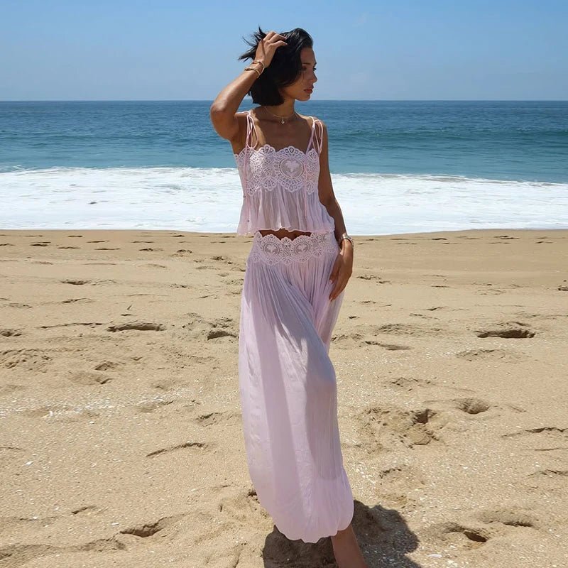 Sophia Floral Lace Ruffle Crop Top & Pants Set