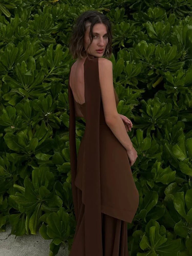 Sophia Trägerloses Mesh-Maxikleid mit Schal