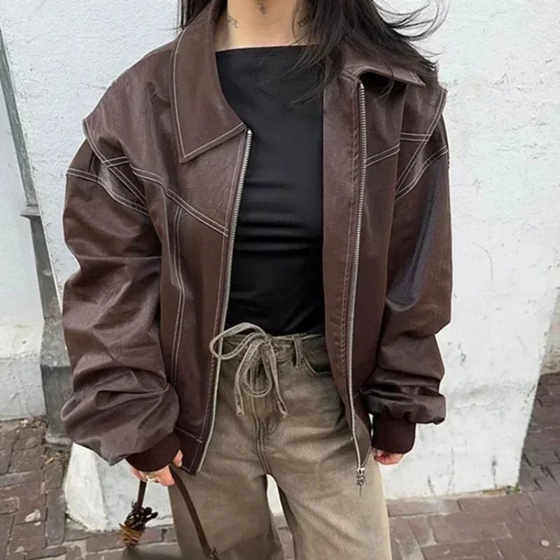 Sophia Zip‑Up Lapel Collar Jacket