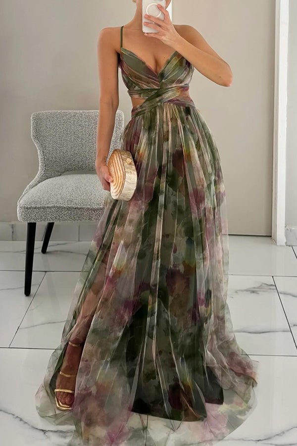 Vestido largo floral con escote en V Stella