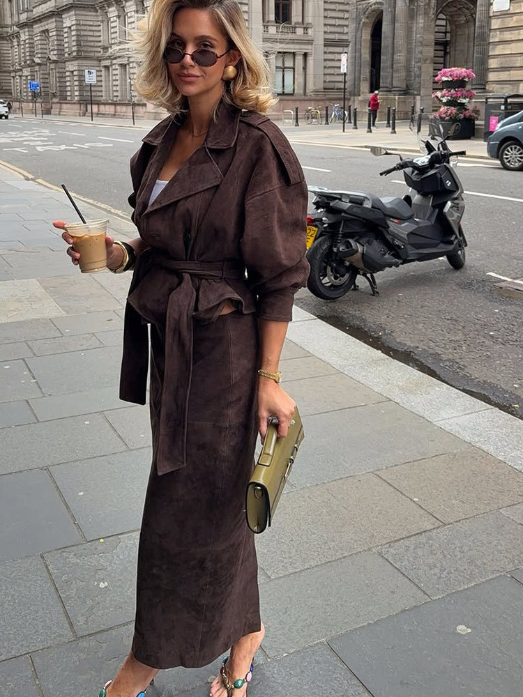 Dagny Suede-Look Belted Set