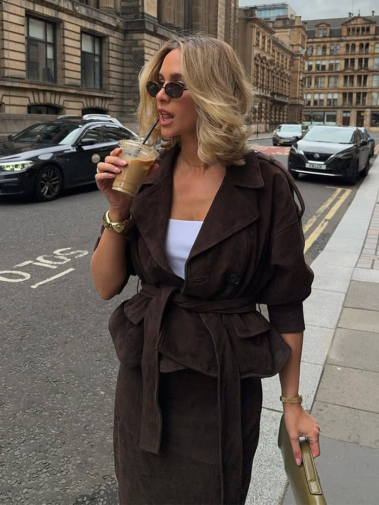 Dagny Suede-Look Belted Set