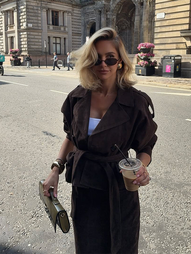 Dagny Suede-Look Belted Set