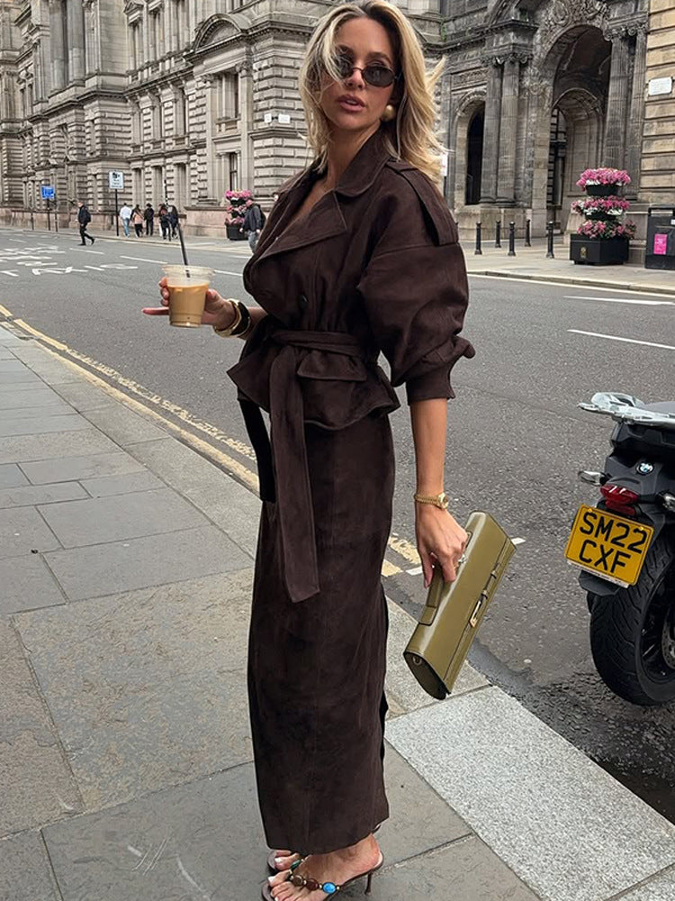 Dagny Suede-Look Belted Set
