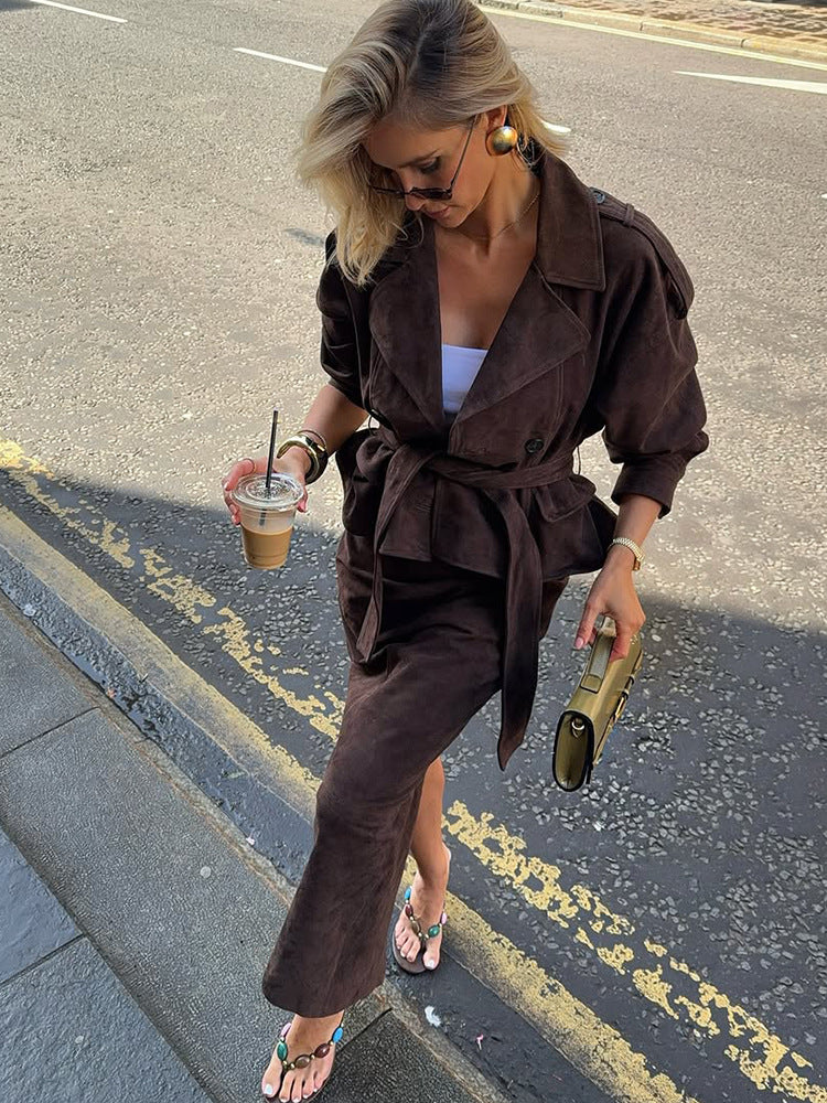 Dagny Suede-Look Belted Set