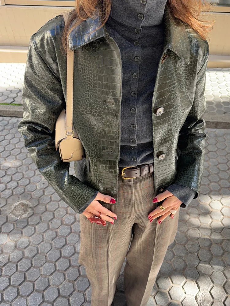Chaqueta de cuero con relieve de cocodrilo Svea