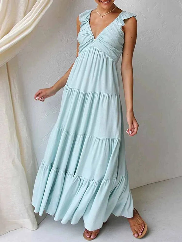 Robe longue à volants en coton et lin Tahlia