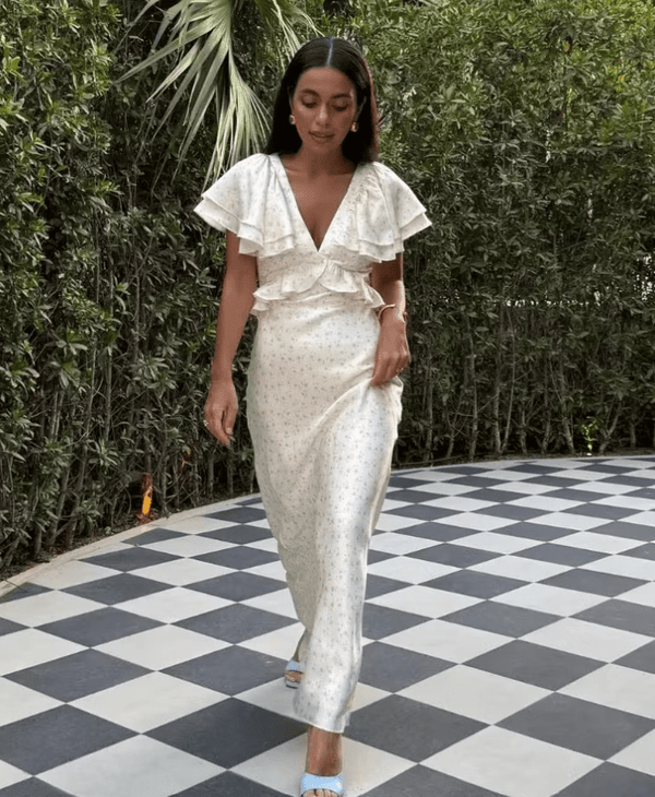 Vestido midi com mangas de folhos Taylor