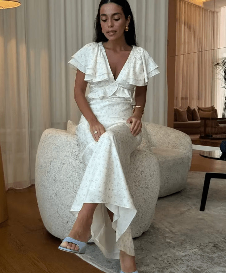 Taylor Ruffle Sleeves Midi Dress