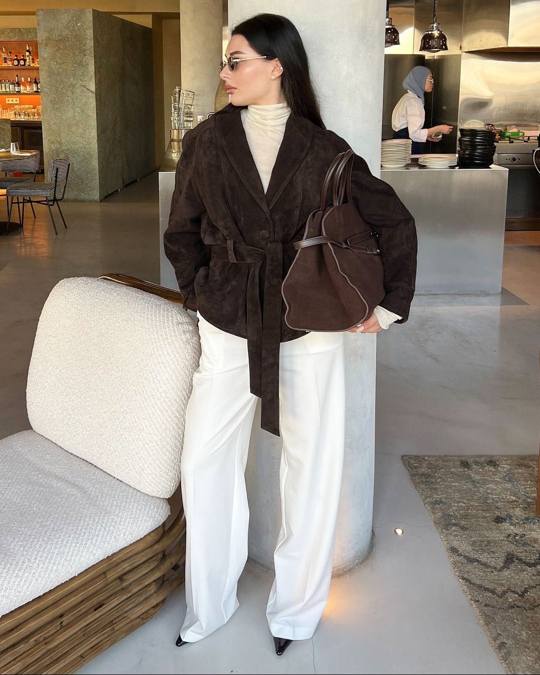Teresa Belted Suede Trench Coat