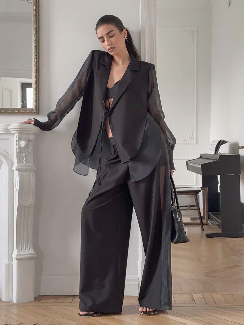 Greer Sheer-Sleeve Blazer Set