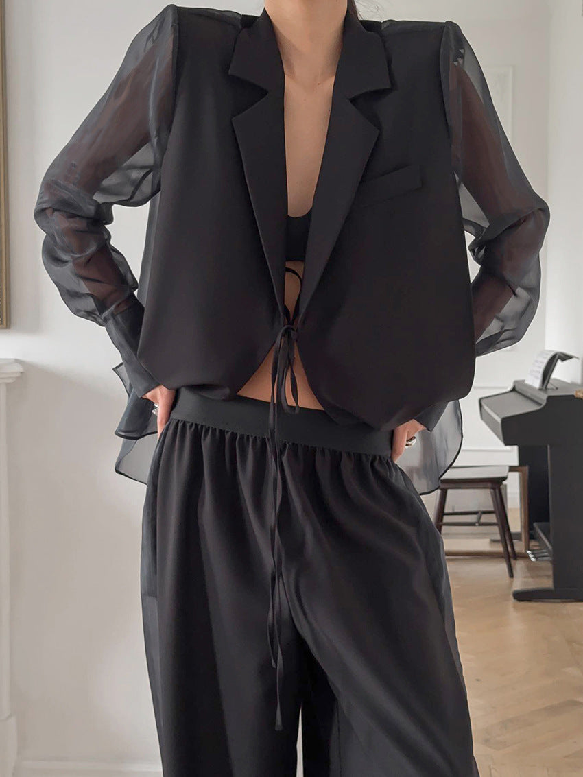 Greer Sheer-Sleeve Blazer Set