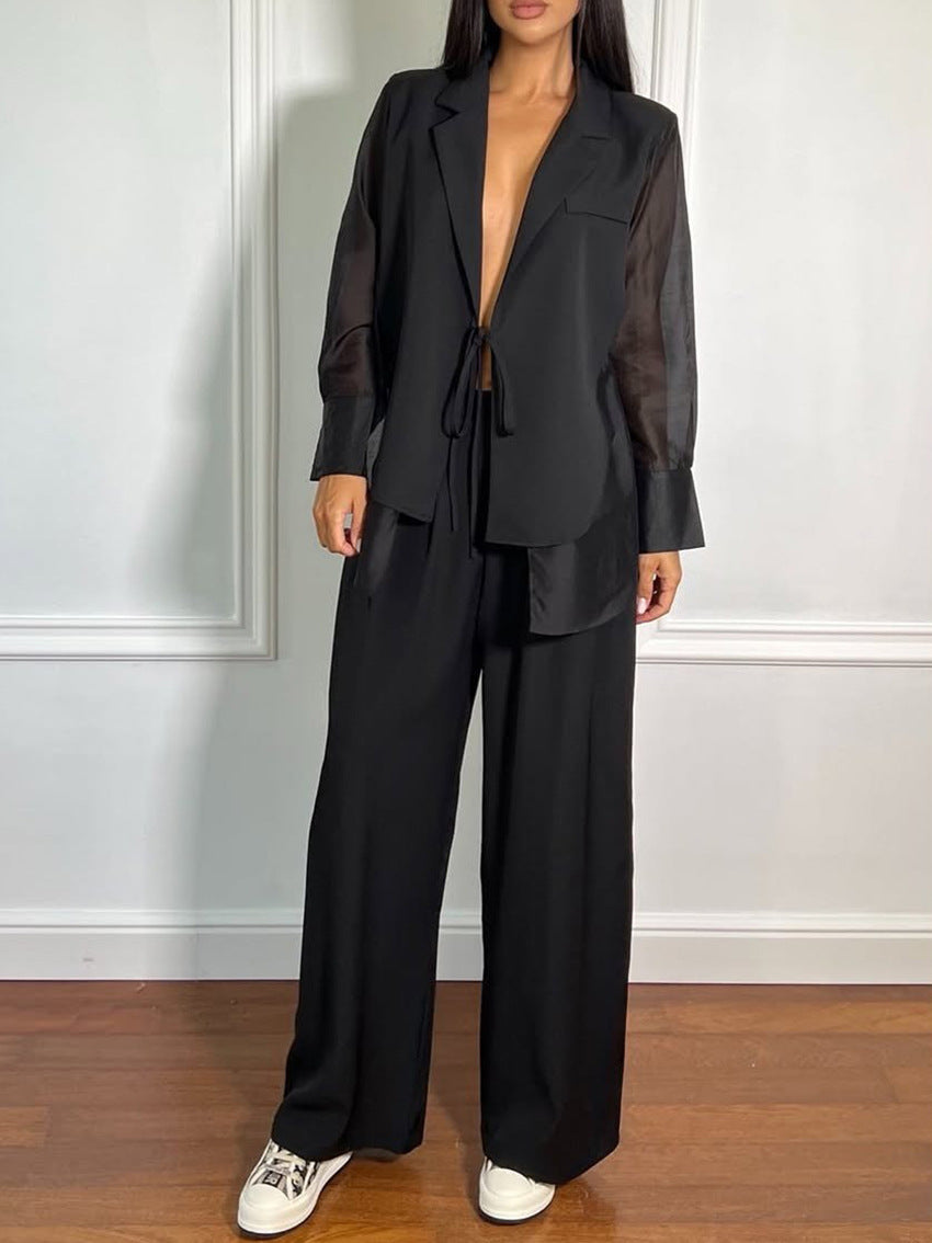 Greer Sheer-Sleeve Blazer Set