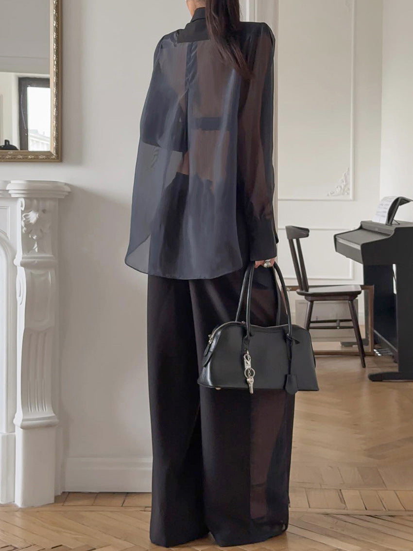 Greer Sheer-Sleeve Blazer Set