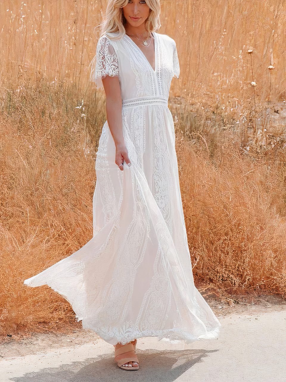 Vestido comprido de renda boémia Tilda
