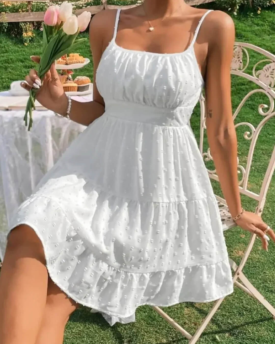 Mini-robe Tracy à volants superposés et fines bretelles