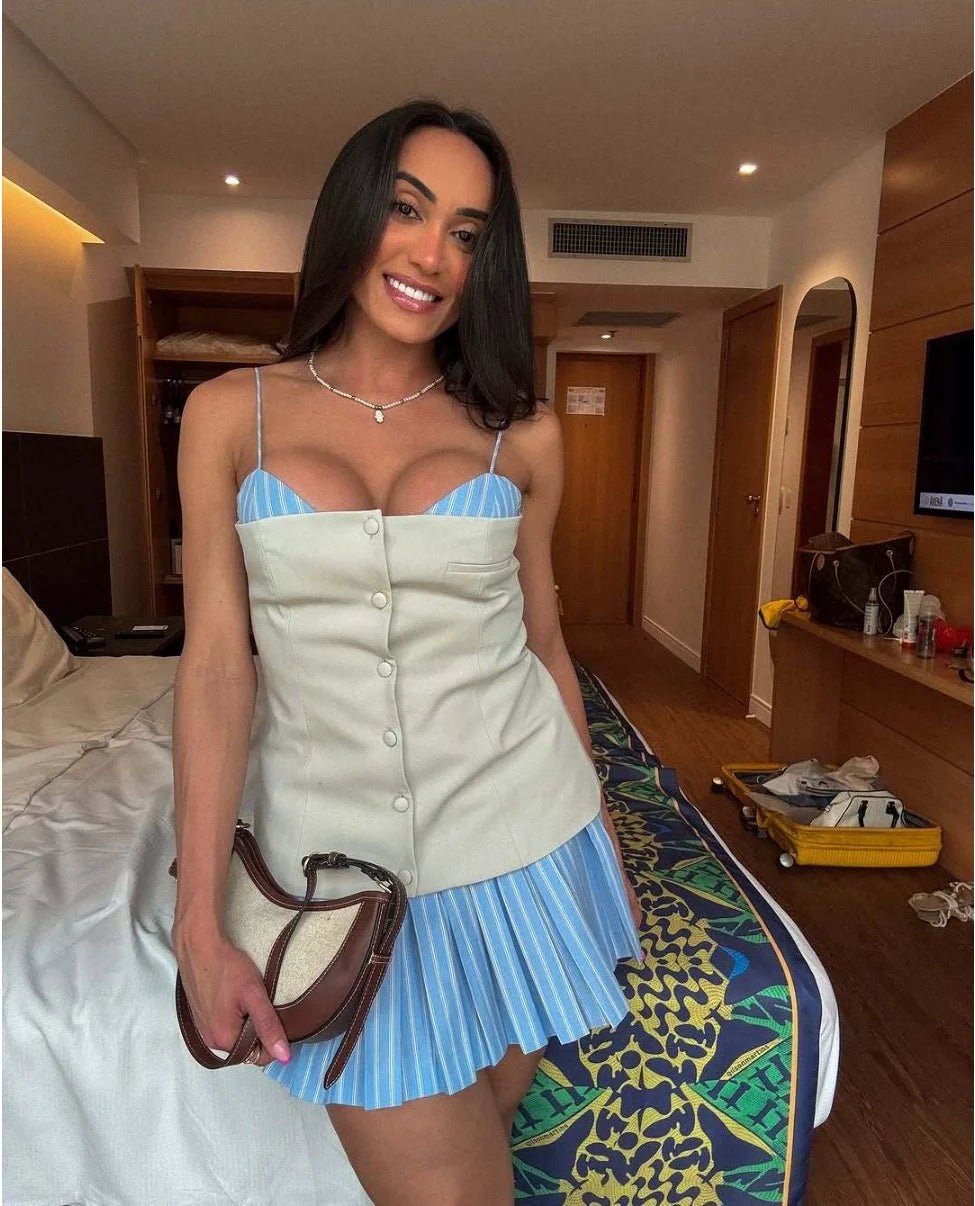 Miniabito Trina a corsetto plissettato a righe