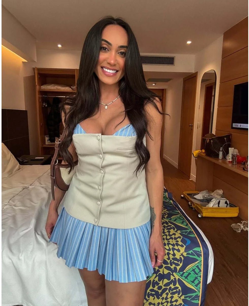 Miniabito Trina a corsetto plissettato a righe