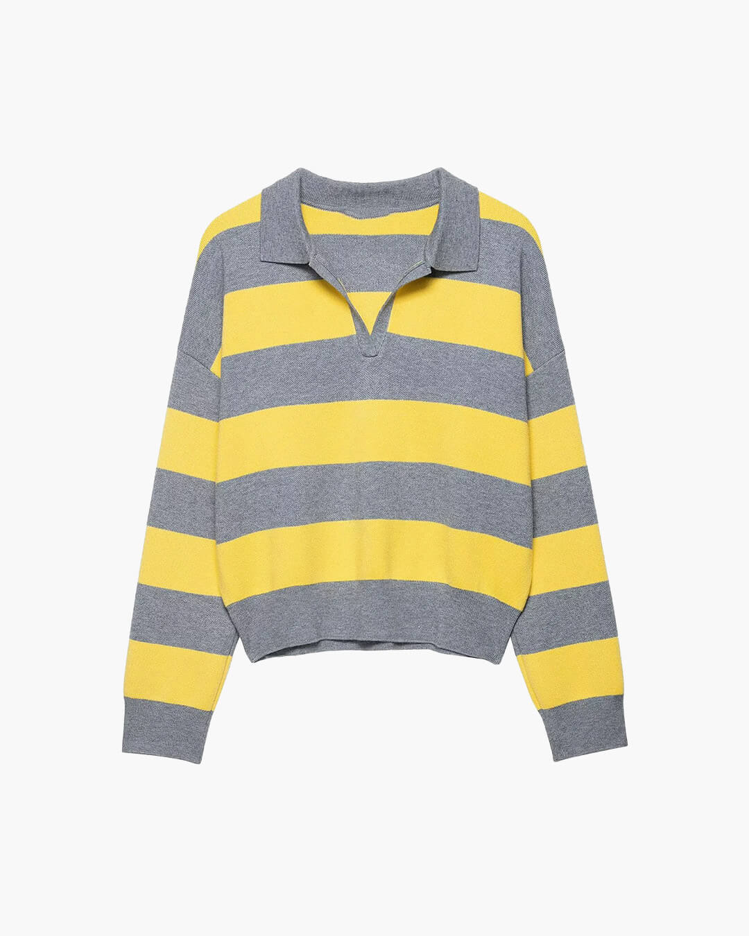 Una Gestreifter Strickpullover mit V-Ausschnitt