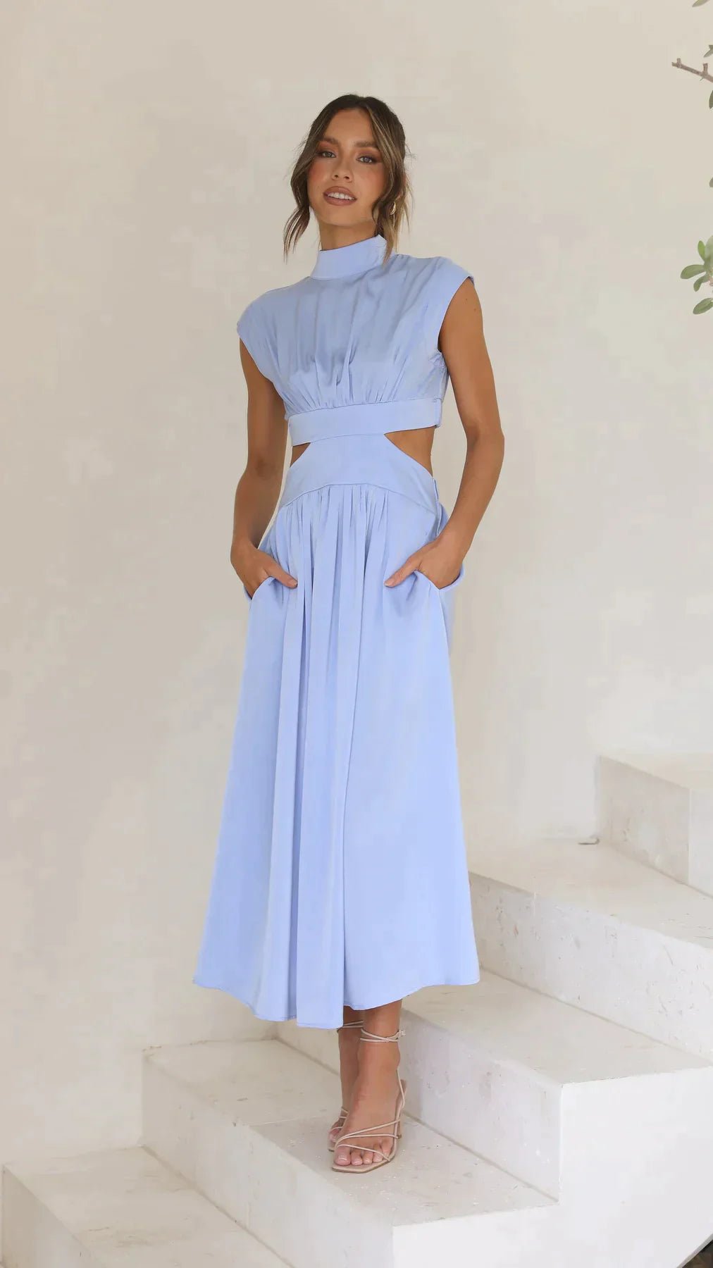 Valentina High-Neck Midi Dress with Waist Cutouts