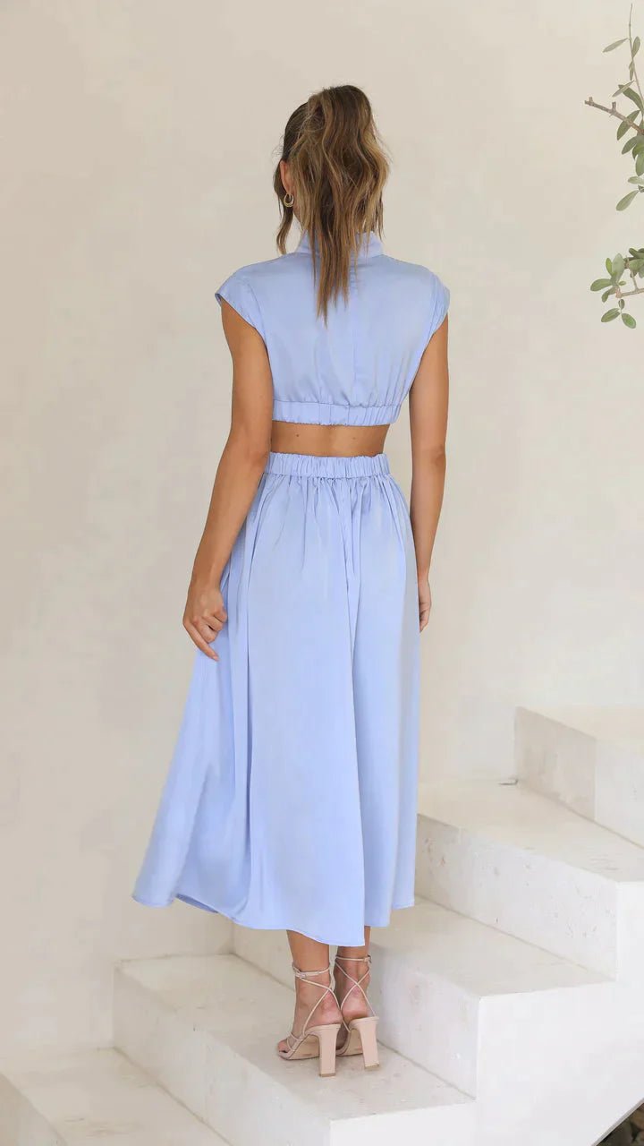 Valentina High-Neck Midi Dress with Waist Cutouts