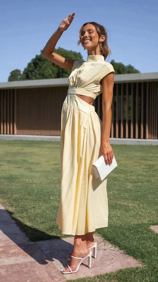 Valentina High-Neck Midi Dress with Waist Cutouts