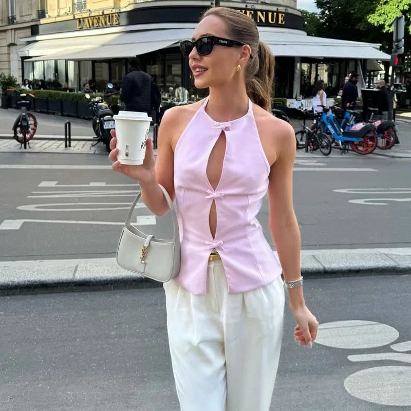 Top Valerie de cuello halter con lazo