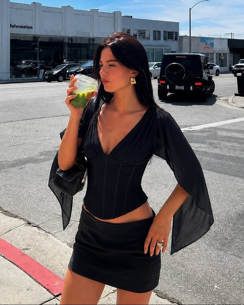 Valerie Chiffon Bell Sleeves Corset Top