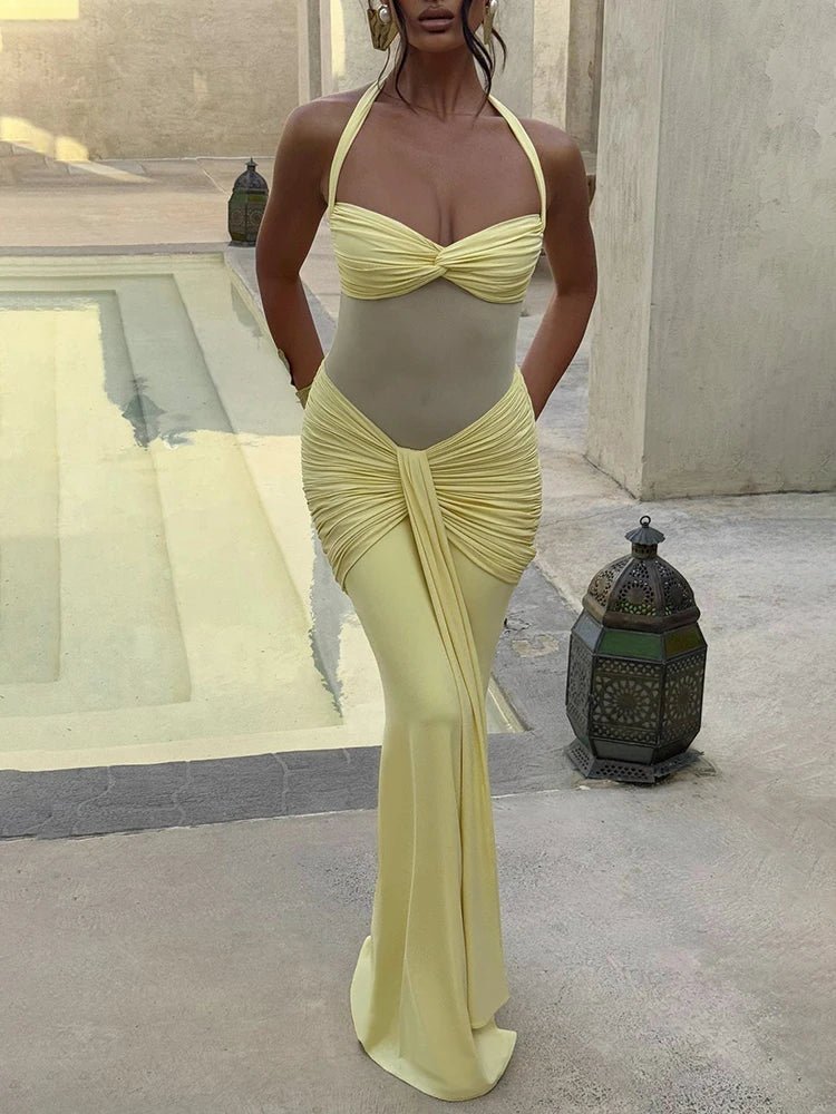 Vestido largo fruncido halter con espalda descubierta Veracity
