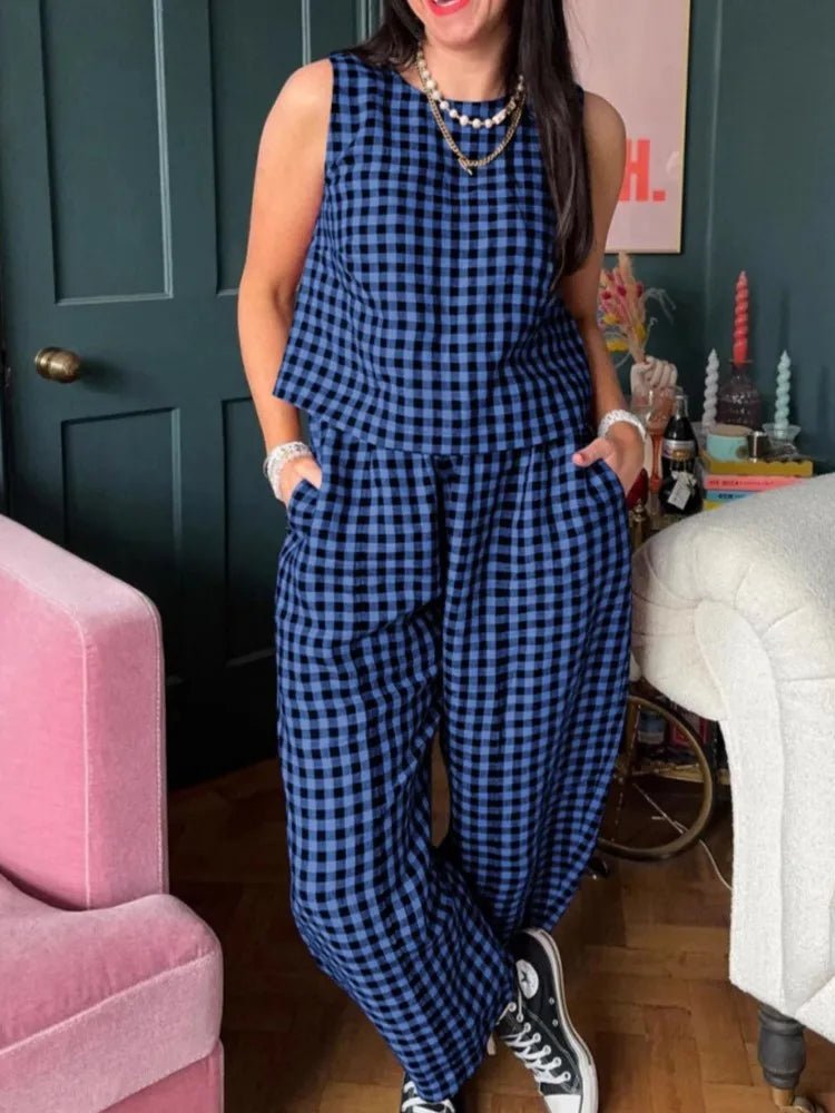 Completo Wren con gilet smanicato e pantaloni a nove decimi a quadri