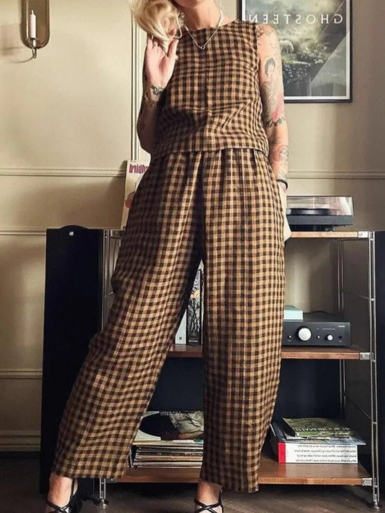 Completo Wren con gilet smanicato e pantaloni a nove decimi a quadri