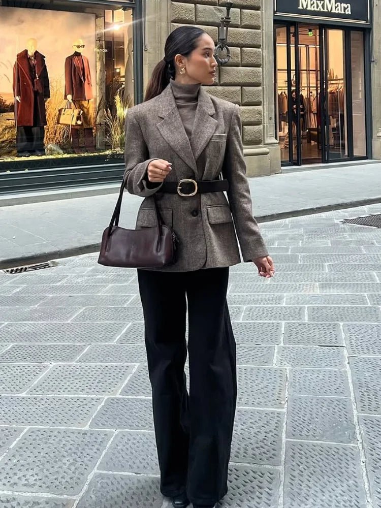 Yalina Herringbone Blazer with Belt