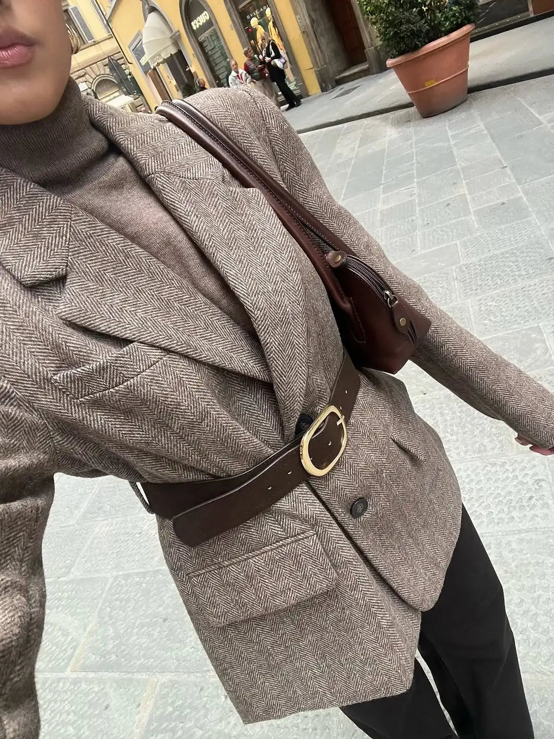 Yalina Herringbone Blazer with Belt