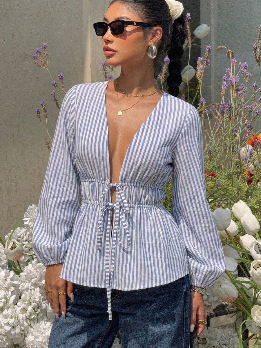 Blusa a rayas con lazo delantero Yelena