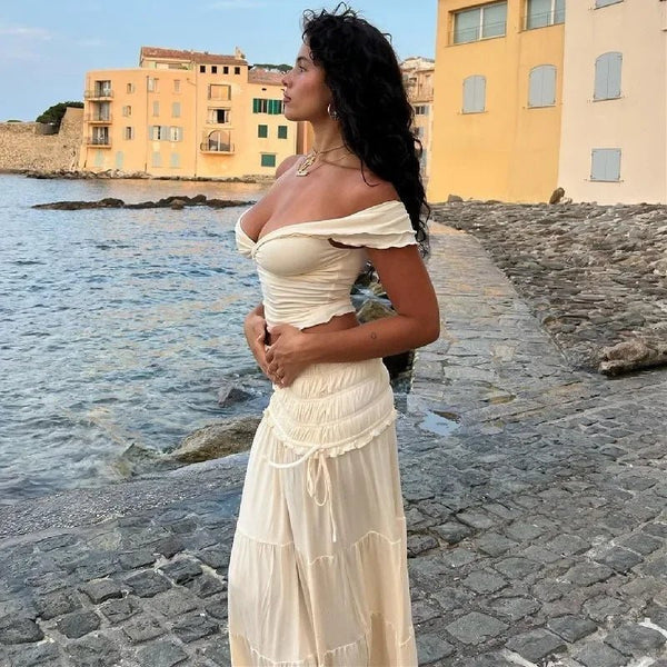 Zendaya sæt med flæset crop-top og maxi-nederdel