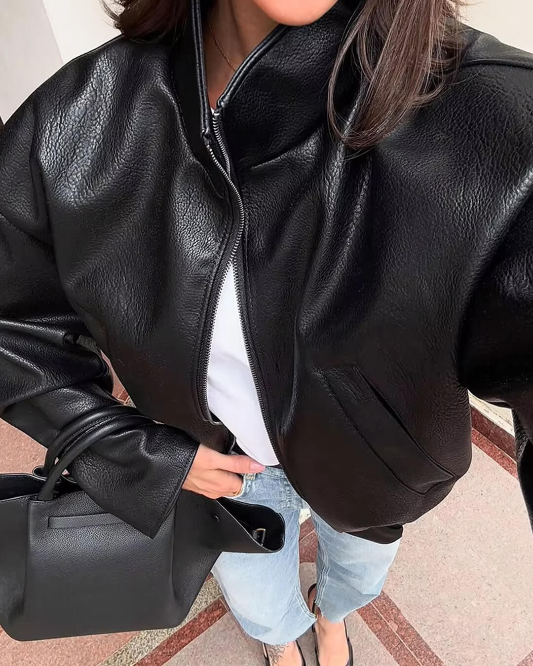 Zip skinnjakke med glidelås