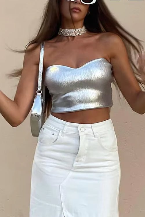 Zoe Metallic Bandeau Crop Top